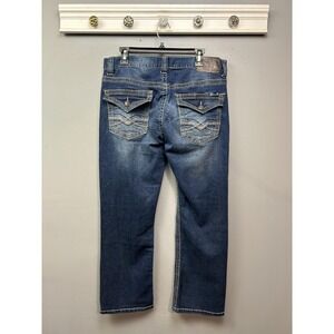 Seven7 Jeans Mens 34x30 Blue Straight Leg Medium Wash Contrast Stitch Denim